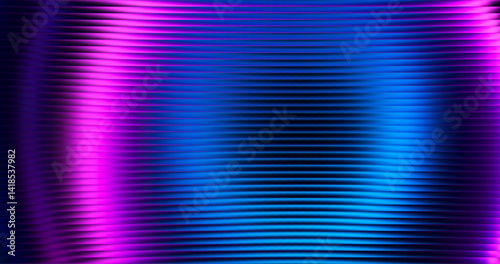 Vibrant circular fluorescent gradient pattern with ribbed fractal glassy texture blending neon color flow. Feel the pulse and dive into neon abyss of fractal tunnel with glowing gradient waves. Vector