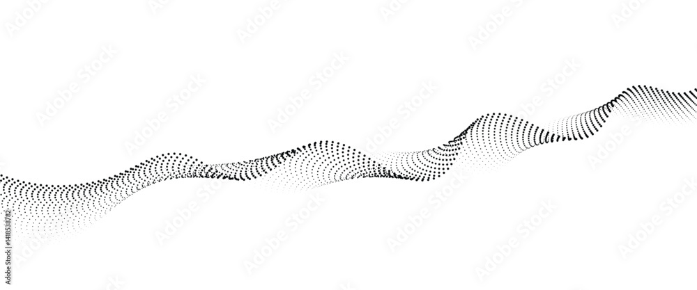 Flowing Dot Wave halftone gradient pattern on transparent background