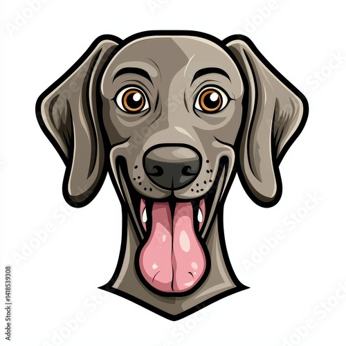 Cartoon illustration of a gray dog with orange eyes and open mouth