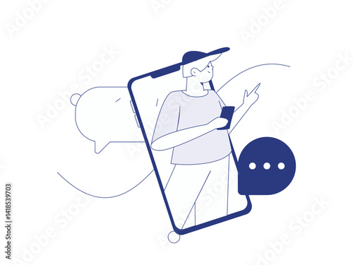 Virtual characters social communication concept business flat vector hand drawn illustration
