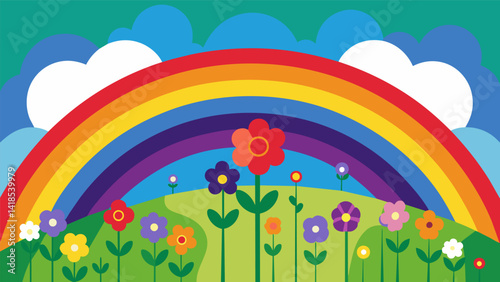 A rainbow of wildflowers woven throughout a field appearing as though Mother Nature herself has created a stunning and everchanging tapestry for all. Vector illustration
