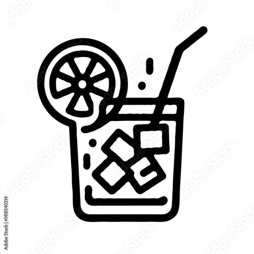 Iced drink with lemon and ice cubes on a white background  