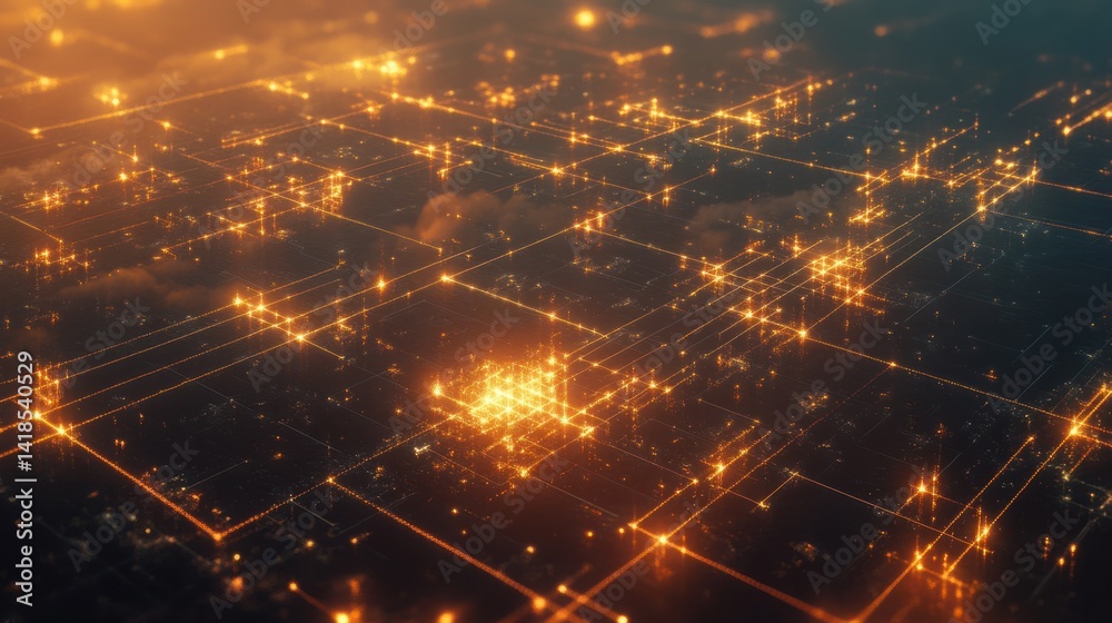 Obraz premium Abstract visualization of interconnected networks with glowing nodes