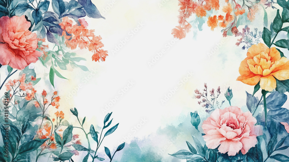 Elegant wedding invitation card background . Minimal hand painted watercolor Gerbera flowers texture template background. Design for wedding, vip cover, poster, rsvp moderncard.Valentine's Day