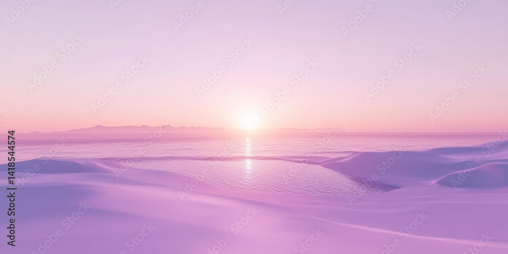 Fototapeta premium Serene Pink Sunrise over Tranquil Water and Snowy Landscape