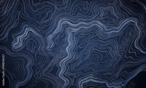  Abstract dark blue lines on the background, a topographic map pattern, in the style of digital art, dark black and indigo, high resolution, intricate details, wide-angle lens,