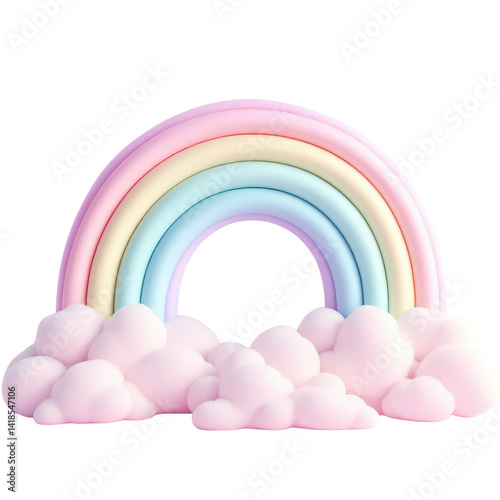 Pastel Rainbow and Clouds 3D Illustration on White Background for Baby Decor