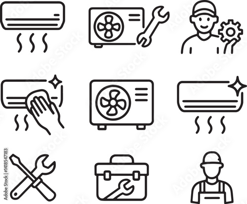 Set of air conditioner and service icon