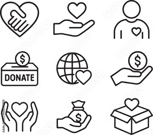 Set of Donate and charity icon