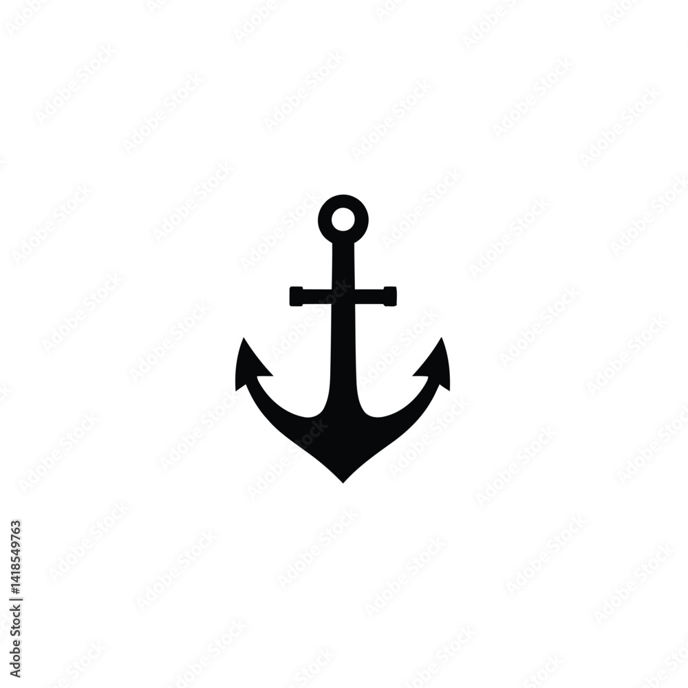 A simple logo a black anchor silhouette, vector style, on a white background. The logo uses geometric shapes, clean lines and is centered for visual clarity and balance A simple logo a black anchor silhouette, vector style, on a white background. The logo uses geometric shapes, clean lines and is centered for visual clarity and balance
