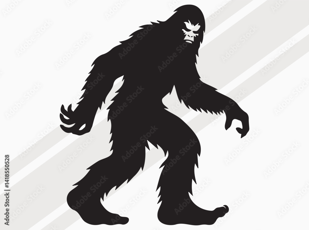 Obraz premium Silhouette of Bigfoot in Black Ideal for Outdoors Adventure and Cryptid Lovers