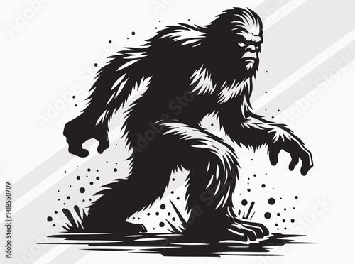 Bigfoot Creature Silhouette in Black for Fantasy and Wilderness Themed Artwork