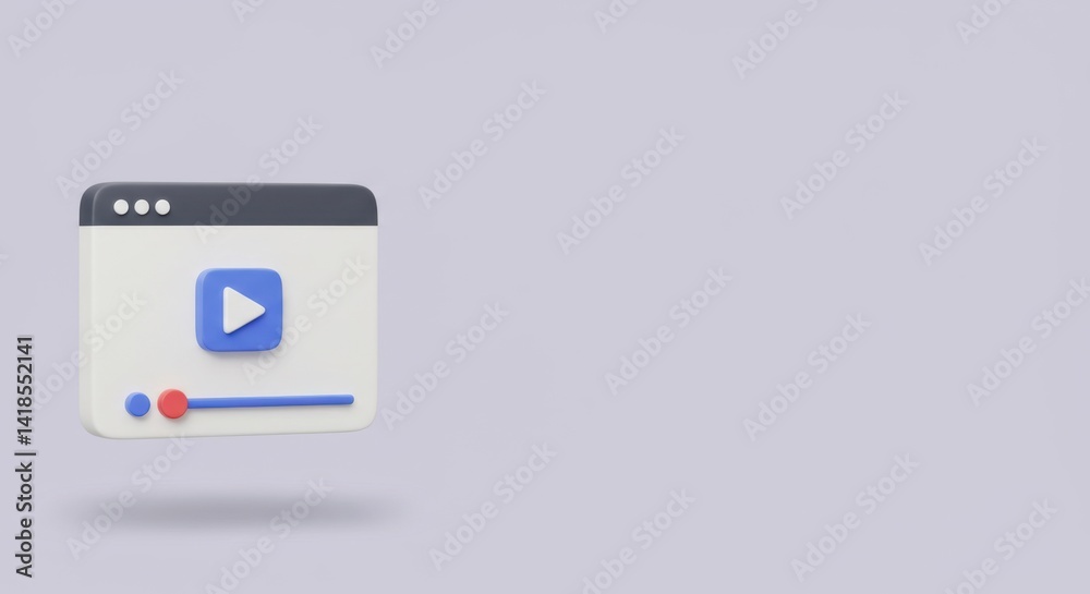 3D Render of a Video Player Interface Icon on a Lavender Background: Modern Digital Media Concept 3D Render of a Video Player Interface Icon on a Lavender Background: Modern Digital Media Concept