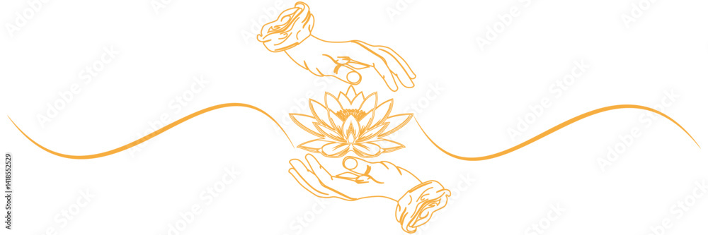 Fototapeta premium line art buddha hand and lotus illustration with a vesak day