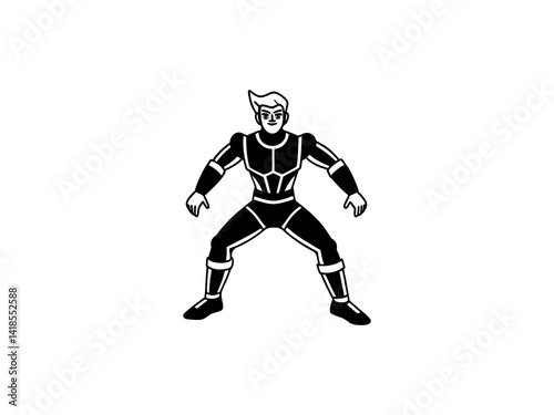 Obraz na płótnie A bold, black and white illustration of a cartoon superhero. w salonie