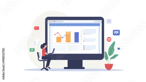 Data analysis progress meeting office digital illustration modern workspace creative concept