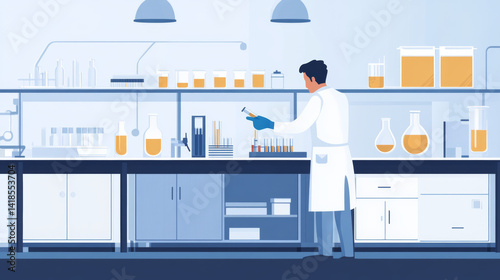 Laboratory experiment scientist conducting research science lab illustration clean environment side view analysis concept