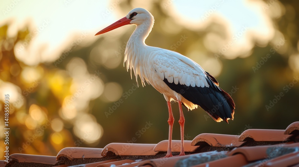 Obraz premium Stork sunset rooftop nature wildlife bird Portugal
