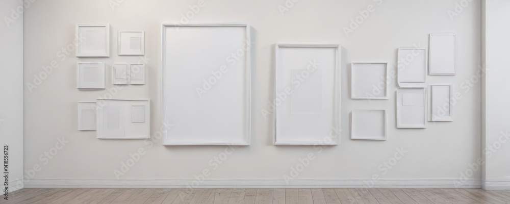 Minimalist gallery wall mockup White wall, various sized frames , design, wall art, artwork Minimalist gallery wall mockup White wall, various sized frames , design, wall art, artwork