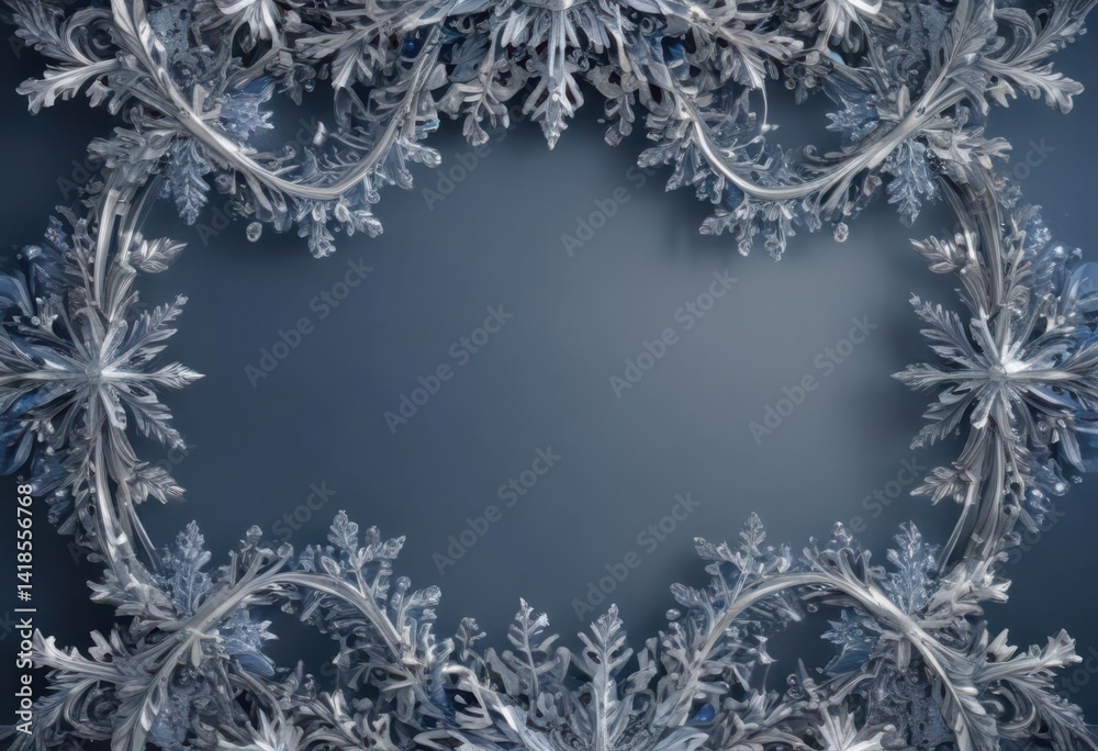 Ornate blue & silver snowflake frame Ideal for festive winter greetings , frame, refined, decoration Ornate blue & silver snowflake frame Ideal for festive winter greetings , frame, refined, decoration
