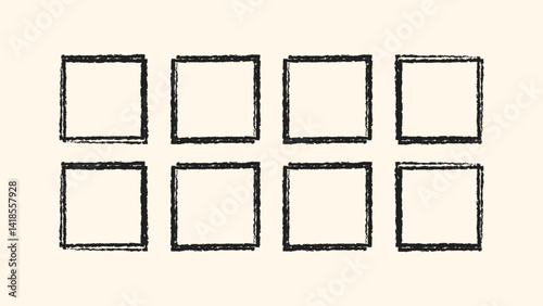 Scribble frame in square shape vector. Hand drawn crayon texture border. Childlike rough pastel sketch line. Messy doodle square illustration. Vector design