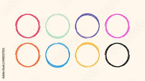 Scrawled circle round vector shape. Rough freeform pencil trace stroke. Youngster chalk crayon frame layout. Sketchy hand-created messy doodle loop design. Vector image