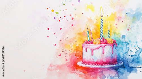 Colorful Birthday Cake Watercolor With Room For Copy