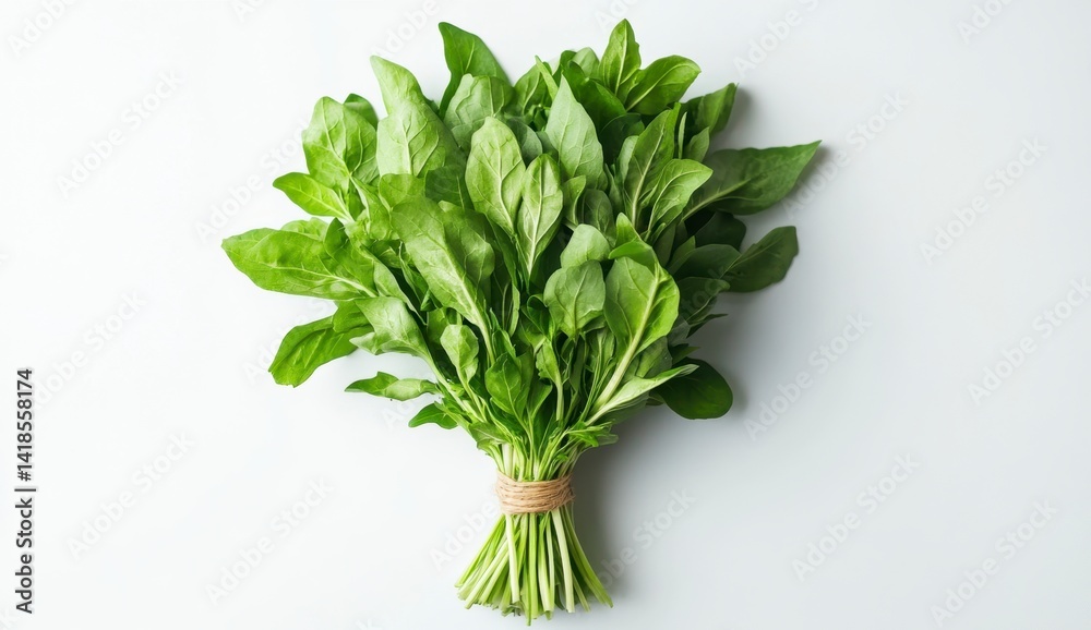 Obraz premium Fresh Green Spinach Bundle on Light Background for Healthy Eating