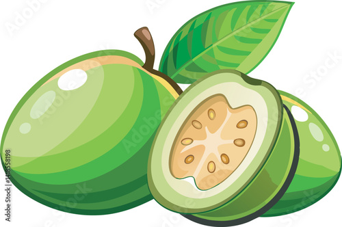 A vibrant vector art illustration showcasing the delicious feijoa fruit, emphasizing its unique shape, texture, and refreshing appeal.