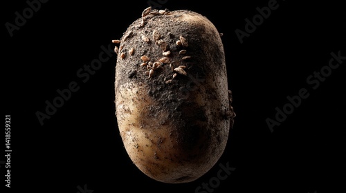 Capturing nature's oddity potato close-up studio setting vertical photograph low resolution hyperrealistic view