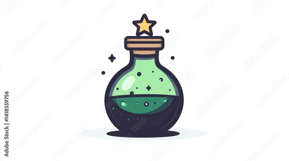 Obraz premium Magical potion bottle, stars, white background, fantasy illustration, website design