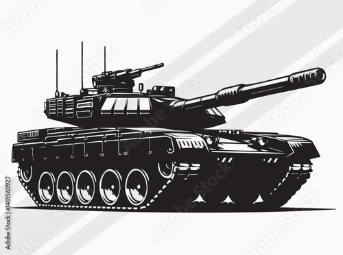 Combat Ready Military Tank Silhouette in Black for Action Packed Art Projects