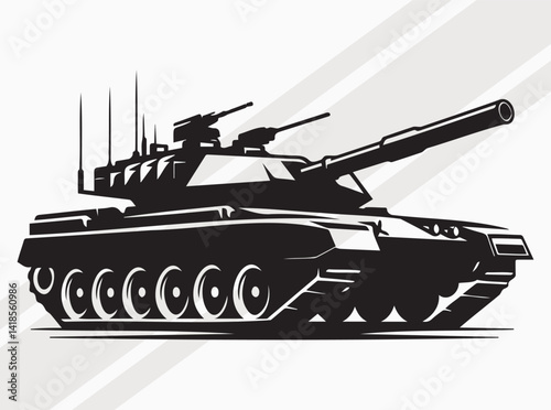 Military Tank Side View Silhouette in Black for War and Strategy Based Designs