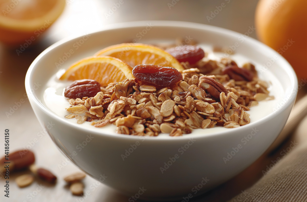 This is a delicious bowl of yogurt with oats, nuts, and dried fruits, colorful and nutritious, a healthy breakfast. This is a delicious bowl of yogurt with oats, nuts, and dried fruits, colorful and nutritious, a healthy breakfast.