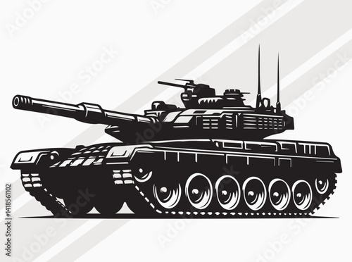 Military Tank Side View Silhouette in Black for War and Strategy Based Designs