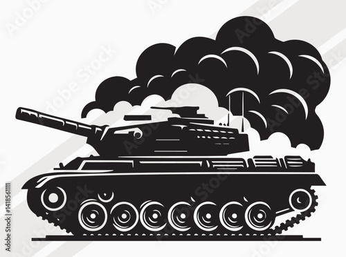 Military Tank Side View Silhouette in Black for War and Strategy Based Designs