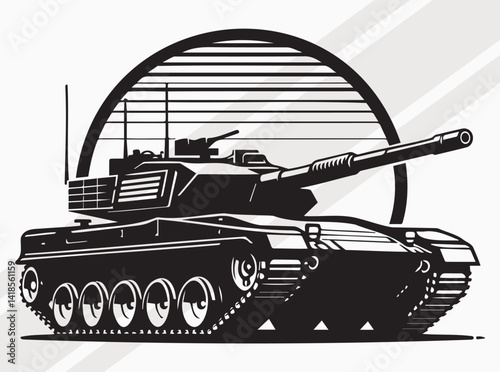 Military Tank Side View Silhouette in Black for War and Strategy Based Designs