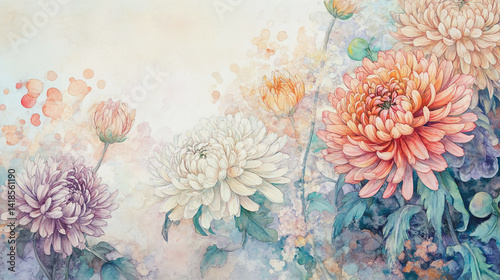 Wallpaper Mural Elegant wedding invitation card background . Minimal hand painted watercolor Gerbera flowers texture template background. Design for wedding, vip cover, poster, rsvp moderncard.Valentine's Day Torontodigital.ca