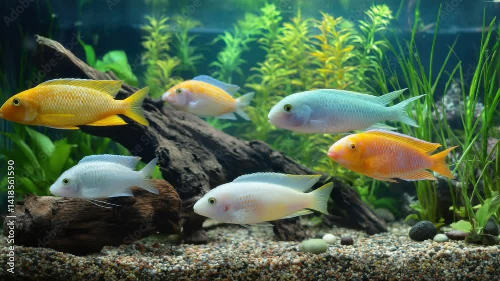 Aquatic Symphony: An Underwater Ballet of Colorful Fish. A mesmerizing underwater tableau unfolds.