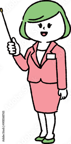 説明しているスーツの女性（全身）