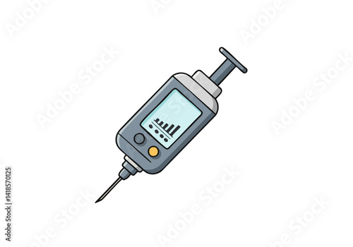 A gray insulin pen with a digital display. Clean, modern design, ideal for medical, healthcare, and diabetes-related concepts. Isolated on a beige background.