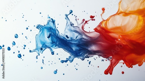 Dynamic fluidity captured in dual colored liquid motion on a clean backdrop