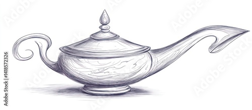 Elegant Sketch of a Genie Lamp: A Decorative Illustration of Arabian Fantasy