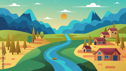 Immerse yourself in the culture of a virtual valley as you row through its main river passing virtual villages and witnessing daily life of the. Vector illustration