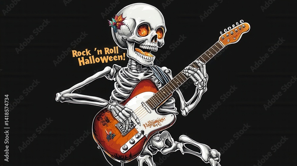 Fototapeta premium Skeleton Playing Guitar for Halloween Celebration
