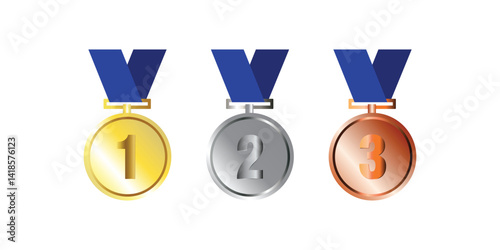Set of medals, gold, silver and bronze isolated on white background.