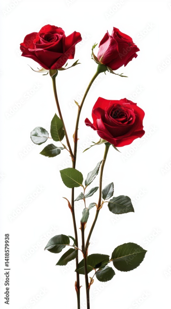 Elegant Red Roses on White Background for Romantic Occasions Elegant Red Roses on White Background for Romantic Occasions
