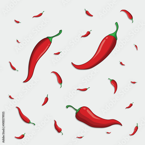 Red hot cayenne chili pepper flying. 2D vector template ads product design.
