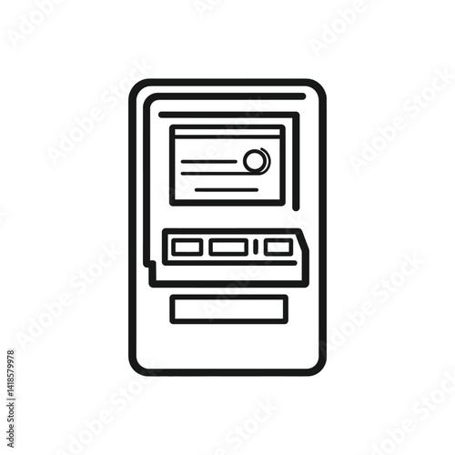 Automated Teller Machine Vector Icon Outline Style on Transparent Background