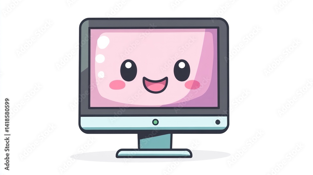 Happy computer monitor cartoon, screen, desktop, technology, digital Happy computer monitor cartoon, screen, desktop, technology, digital